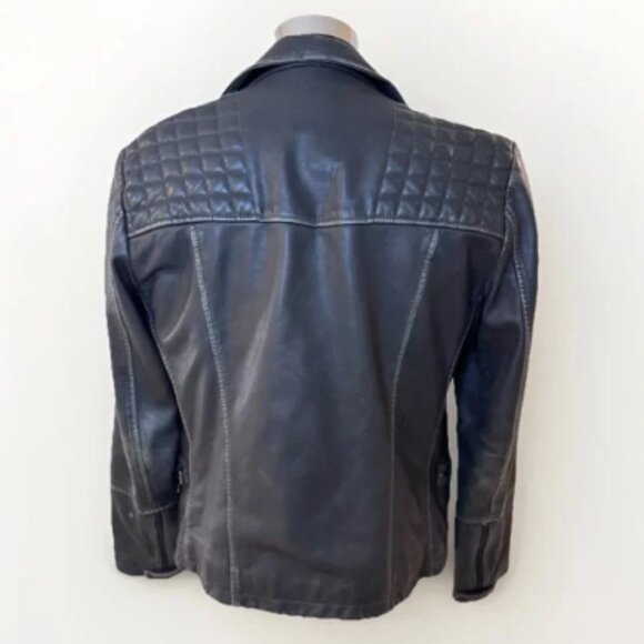 All Saints Mens Leather Jacket CARGO BIKER Black Distressed Sz S Moto City Edgy - Picture 5 of 13